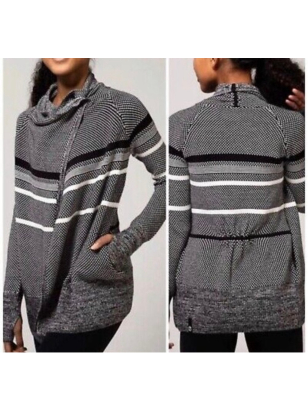 Ivivva Knit Cardigan Sweater Girls Sz 12 Black White Striped Feelin Frosty Wrap